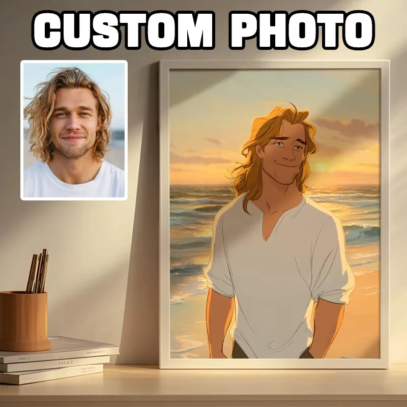 Personalisierte Anpassung Cartoon-Stil Leinwanddruck Poster Porträt Foto Kunstdruck Heimdekoration Geschenk rahmenlos