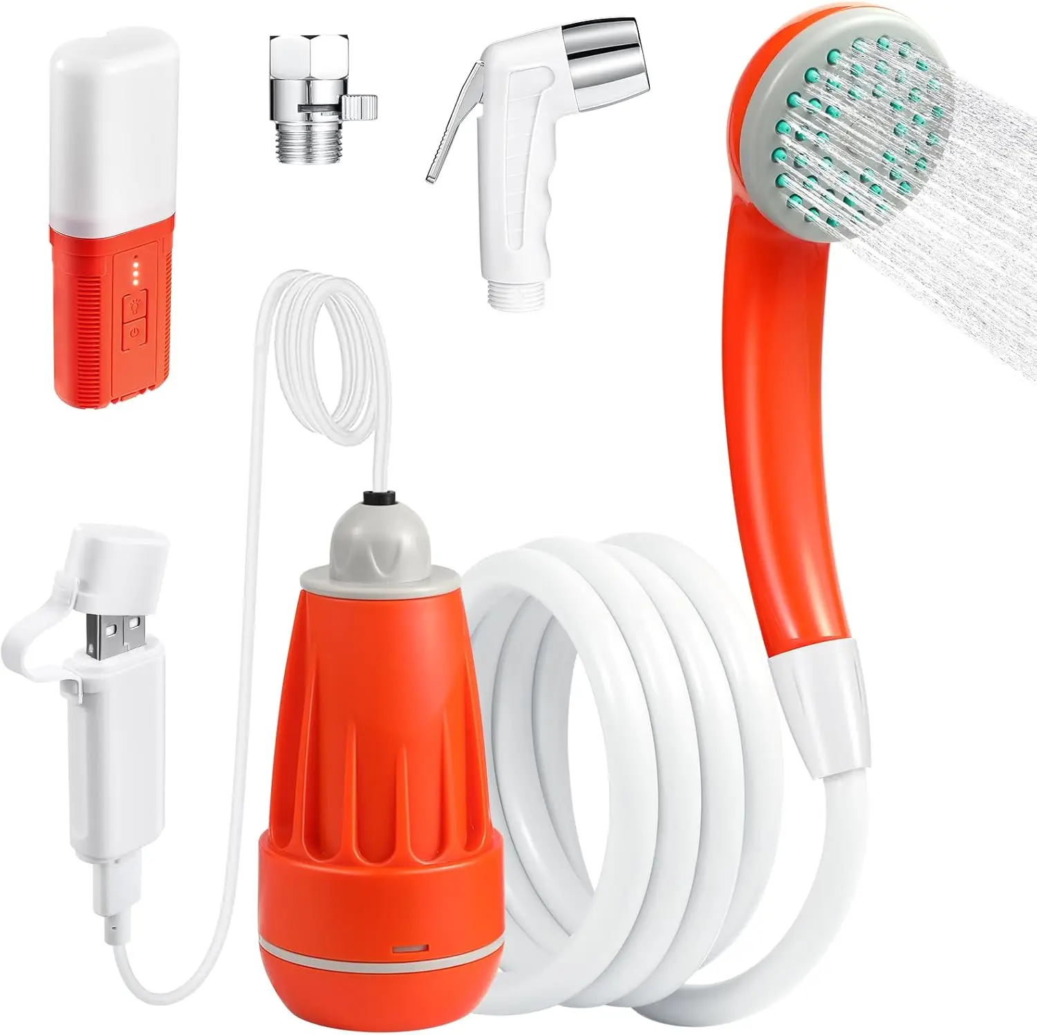 

Portable Camping Shower with 4400mAh Battery, USB-C Adapter & LED Light for Outdoor Travel