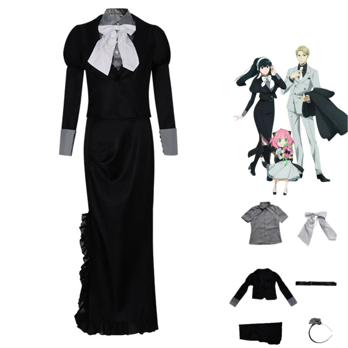 

Anime SPY×FAMILY Yor Forger Yor Briar Cosplay Costume Thorn Princess Black Evening Dress Long Skirt Woman Sexy Masquerade Suit