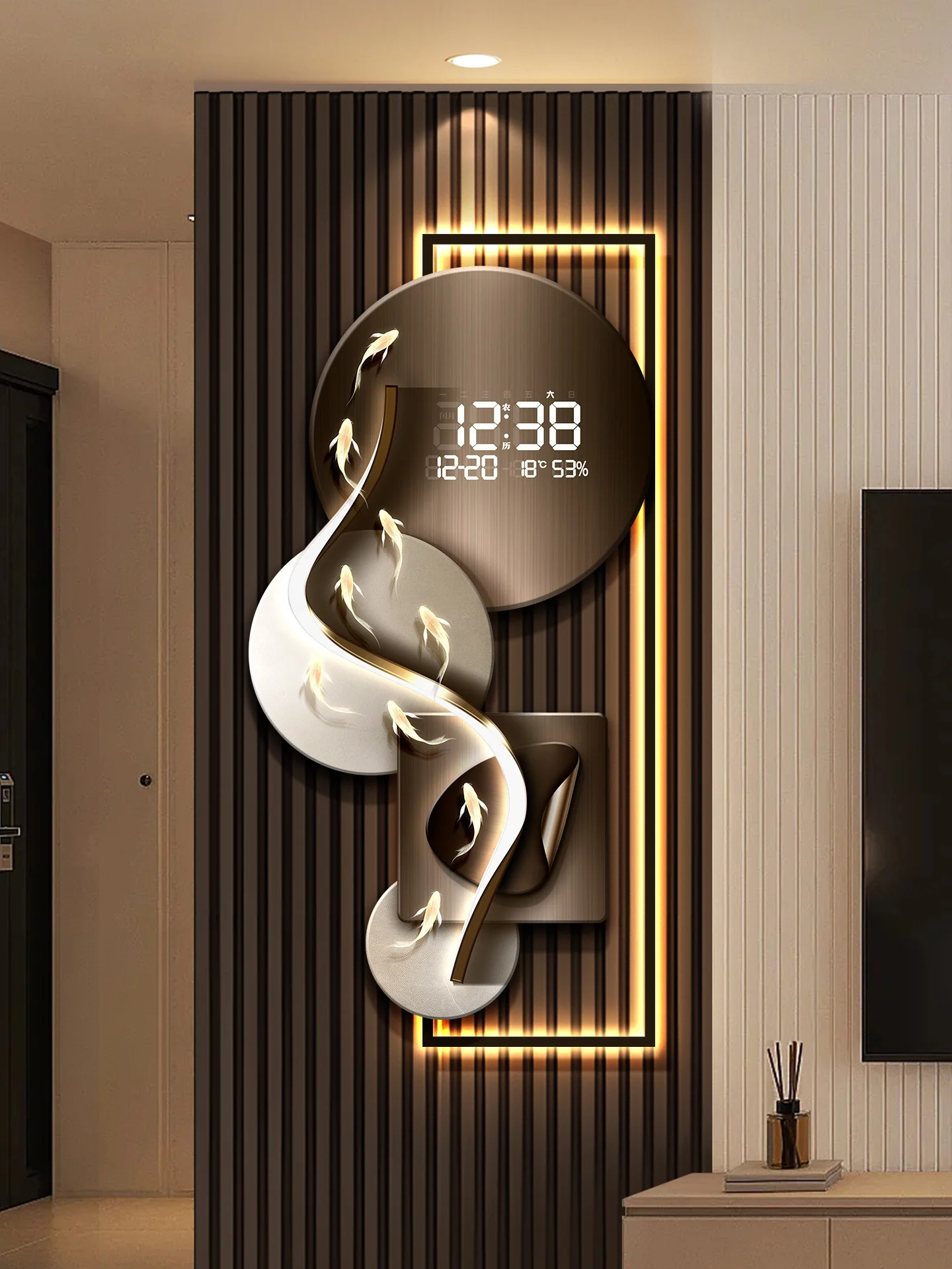 Luxurious Stone To Operate Entrance Decoration Painting Living Room Grille Led Electronic Clock Painting Room Wall Lamp Painting
