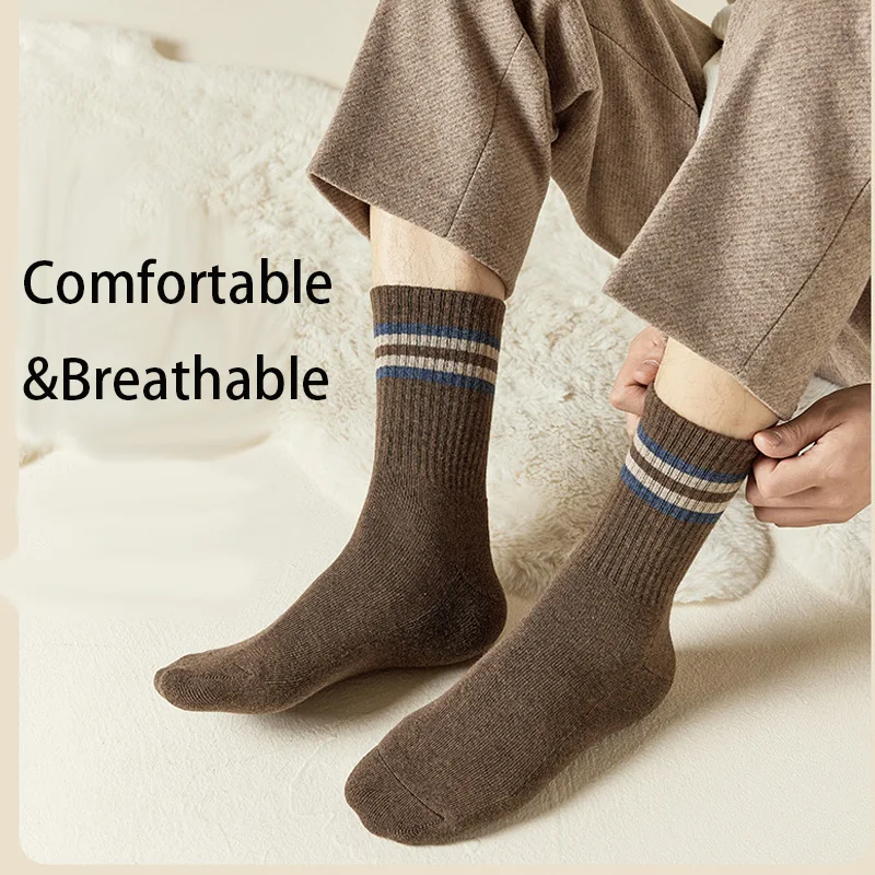 Hochwertige Herrensocken für Herbst und Winter, Verdickte Socken für Männer, Wärmesocken, Einfache Einfarbige Baumwollsocken für Männer, 5 Paar Neu – Detail 4