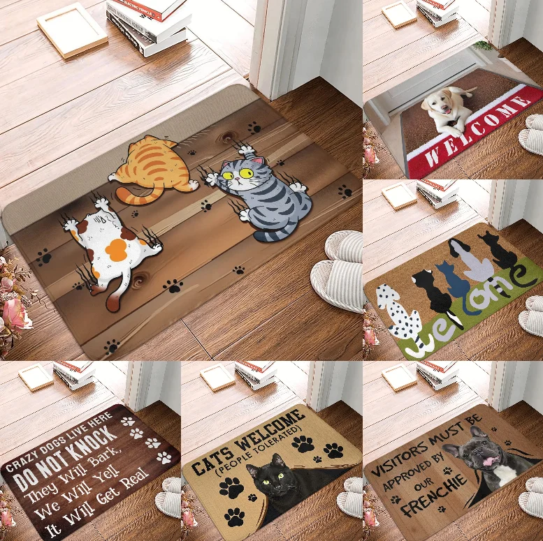 Tier-Cartoon-Muster-Teppich, lustige Katzen und Hunde, rutschfeste Fußmatte, geeignet für Eingangstürmatte, Schlafzimmer, Küche, Teppich