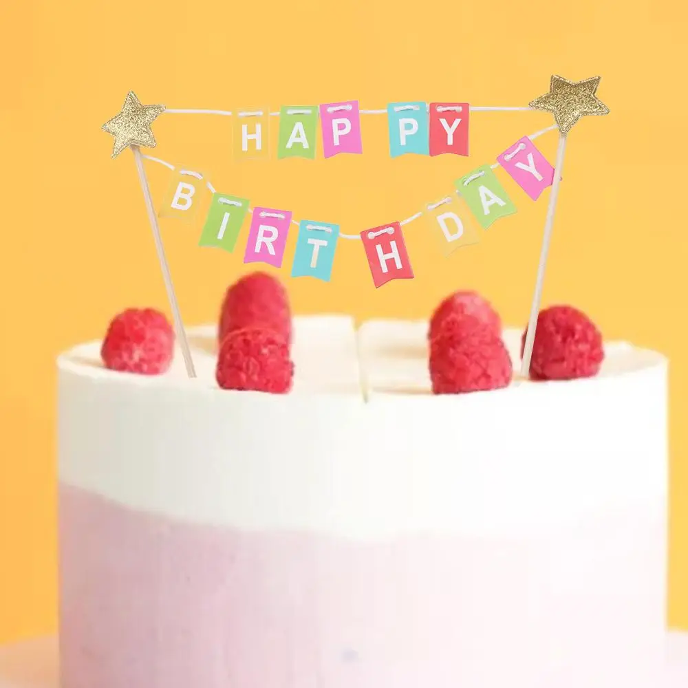 

Pennant Colorful Cake Topper Handmade Paper Cake Banner DIY Cute Happy Birthday Cake Decor Birthday Party Supplies
