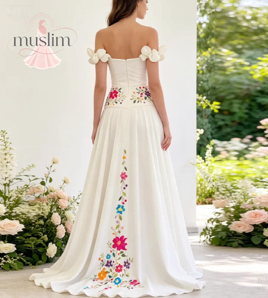 Glam Boho Colorful Mexican Wedding Dress 2026 Civil Off Shoulder 3DFlorals Garden Bride Dresses Satin Bohemian Rustic Gypsy
