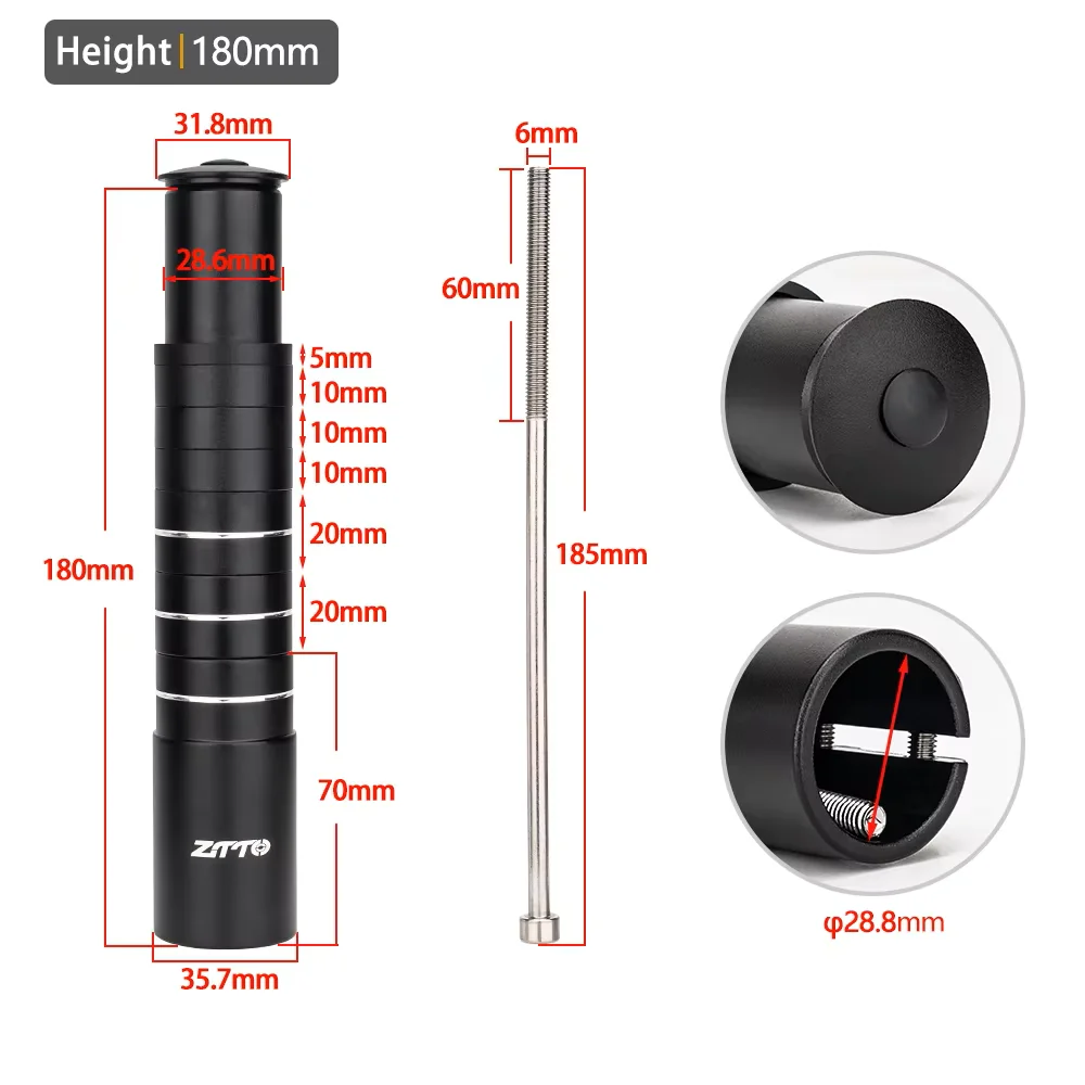 ZTTO Aluminum Alloy Bicycle Fork Stem Height Extender Handlebar Riser for MTB Road Bike 115mm 150mm 180mm 210mm 28.6mm Spacers view 2