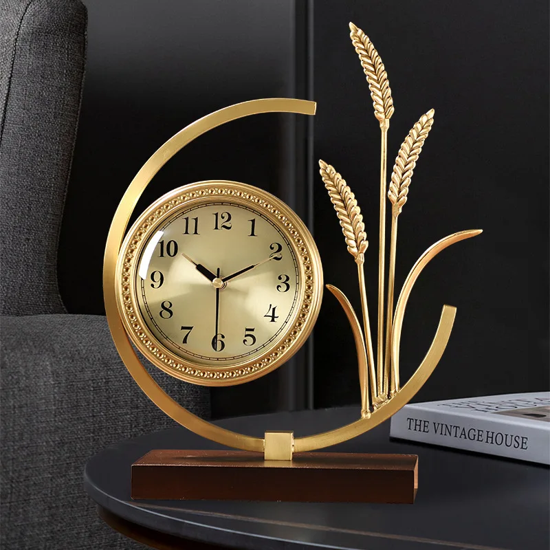 

Латунные настольные часы, настольные часы, украшение для гостиной, бытовые настольные часы с пшеничным ухом