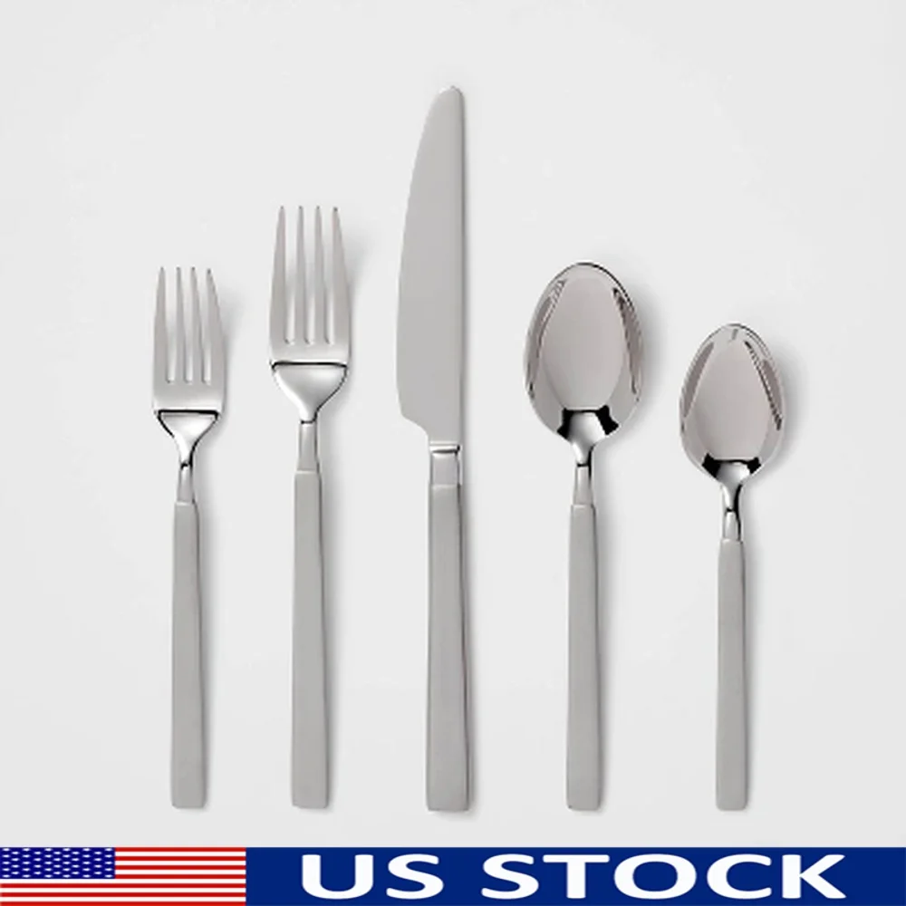 

20pc Stainless Steel Flatware Set Service 4 Dishwasher Safe Includes Forks Knives Spoons Gray Handle Utensils Dinner Party