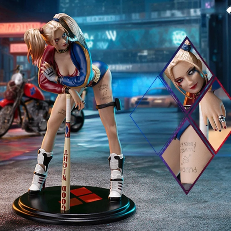 

In Stock Quinn Action Figure With Motorcycle Scene Collectible Statue Decorative Figurine Gift For D Comics Fans Collectors