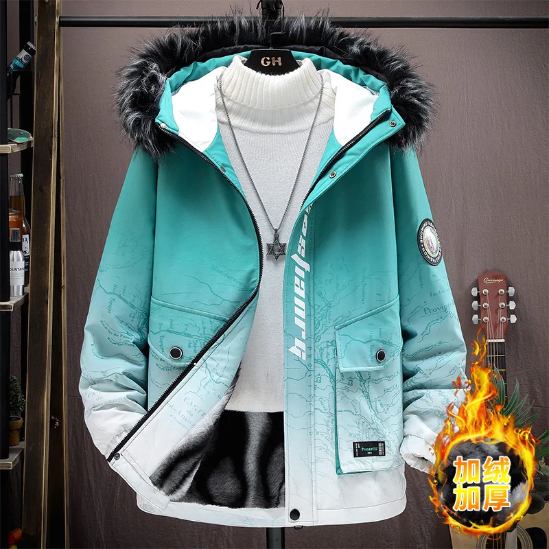 Warm Men Fleece Parkas Casual Fur Hooded Jackets Coat Winter Thick Mens Sportswear Cotton Padded Jacket Outwear Windbreaker