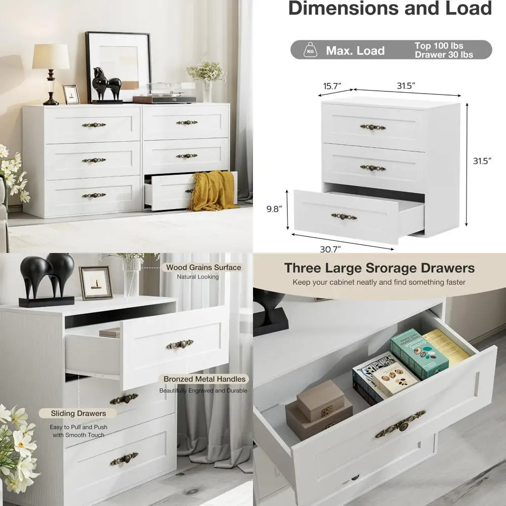 

Wooden 6-Drawer Dresser TV Stand for 55-65 Inch TVs, Entertainment Center with Storage and Media Console