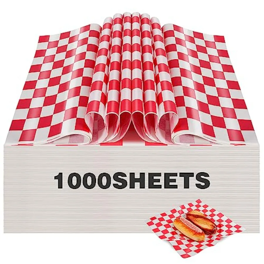 

1000 Pcs Waxed Paper Sheets Bulk 15 x 15 Inch Large Sandwich Wrapping Papers Checke Deli Food Basket Liners for Burgers Bread R