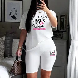 Womens Tracksuit Print Casual T-Shirt+Pencil Shorts 2 Piece Sets Holiday Travel Outfits High Quality Luxury Summer Suit S-3XL