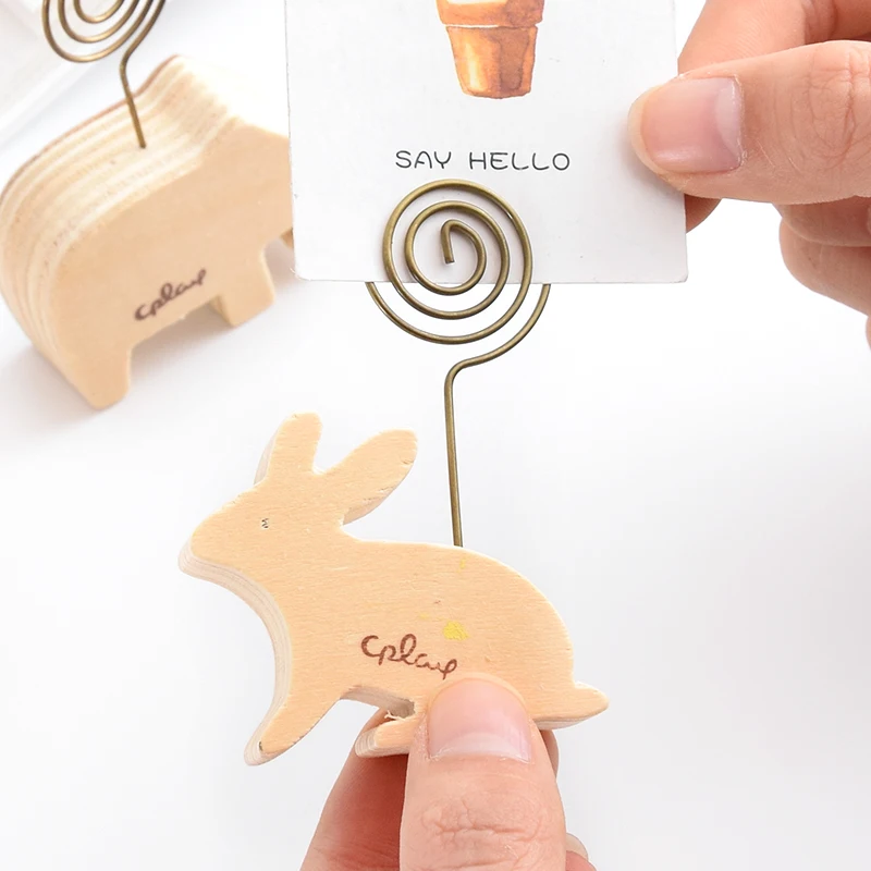 New Creative Wooden Stationery Holder Animal Message Folder Student Cute Business Card Notes Folder Photo Postcard Clip School