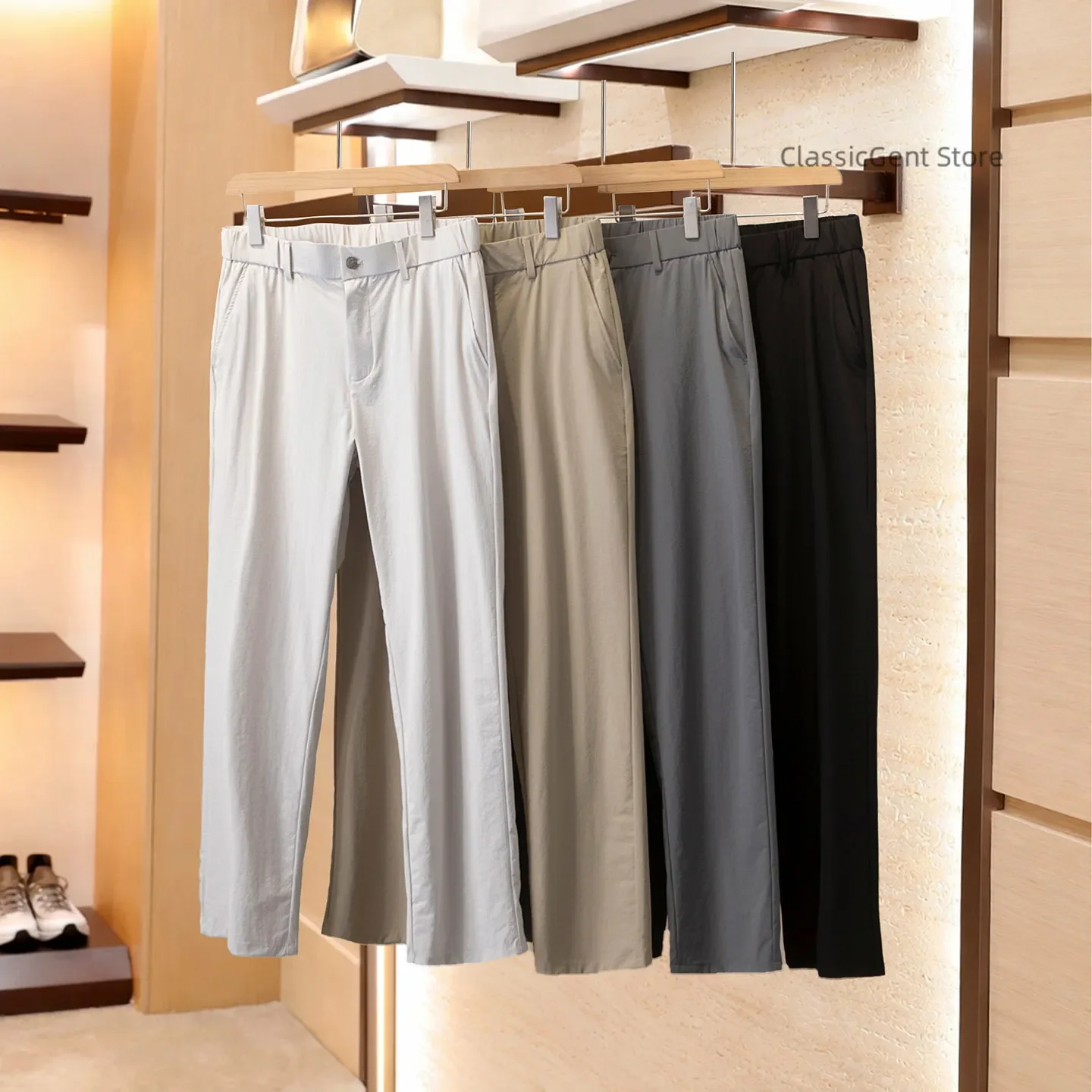 

Refreshing and relaxed, nude and smooth four-sided elastic men's spring and summer semi-elastic fit straight casual pants