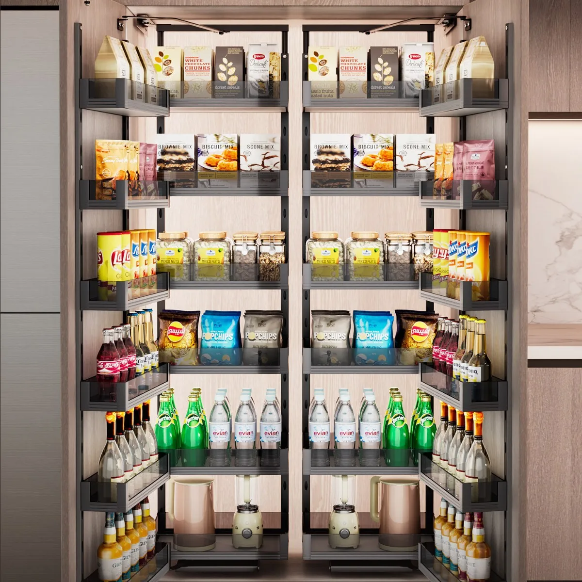 Kitchen big monster door opening linkage type snack high cabinet aluminum alloy storage cabinet refrigerator