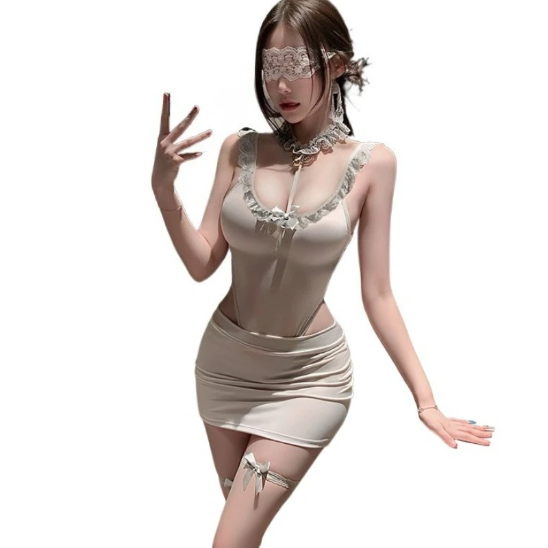 

Сексуальное нижнее белье, костюм секретарши OL для косплея, соблазнительный прозрачный комбинезон, короткая юбка, кружевное боди, комплект с юбкой на бедрах 2026