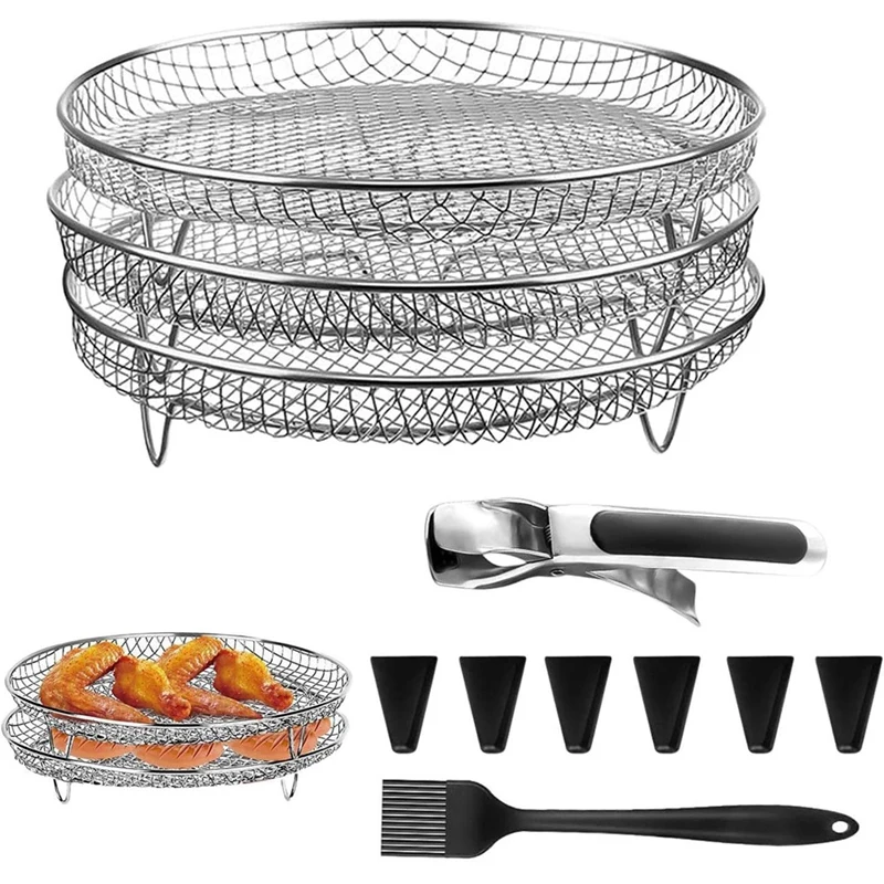 Stainless Stackable Grid Grilling Rack Fit For Ninja Air Fryer Basket+Heightening Feet Dish Clamp Oil Brush