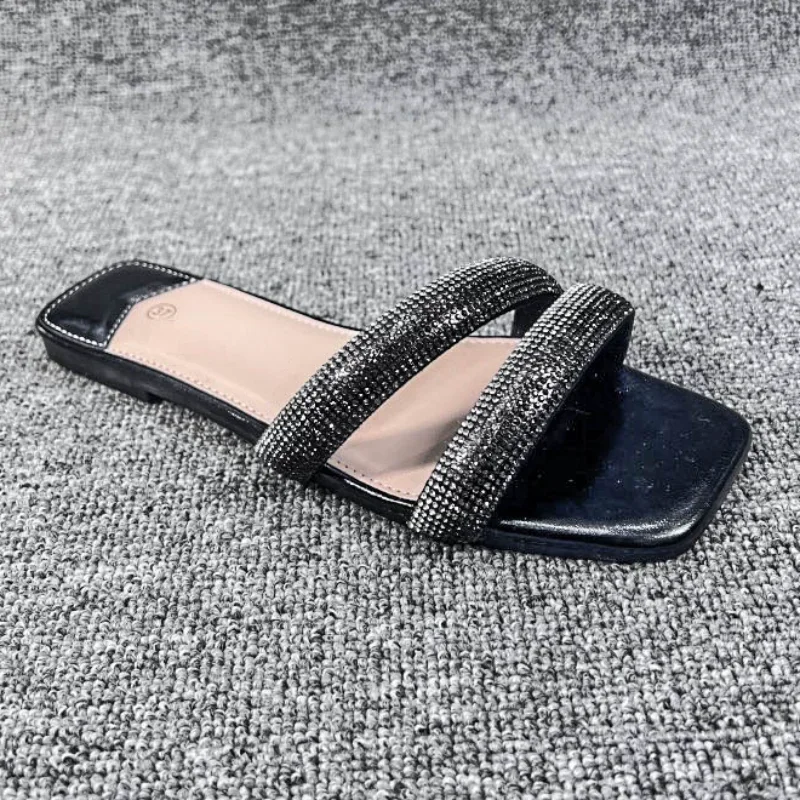 Brand Designer Woman's Slippers Flat Outdoor Women Slides Summer Shoes 2024 Rhinestones Belt Comfort Beach Ladies Slipper