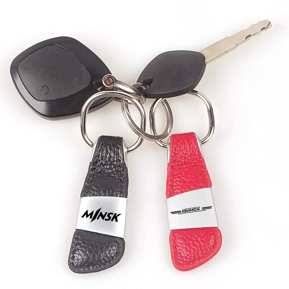 Motorcycle Emblem Genuine Leather Metal Key Chain Scooter Badge keyRing For M1NSK Minsk MMVZ-1 102 MMVZ-2 154 KTNS RS3 TRX ERX