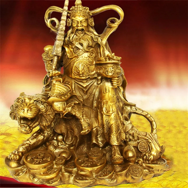 Brass God Zhao Gongming Brass Statue Brass Riding Tiger Wu God of Wealth Brass Zhao Gongming Brass Ornaments 8.5~60cm