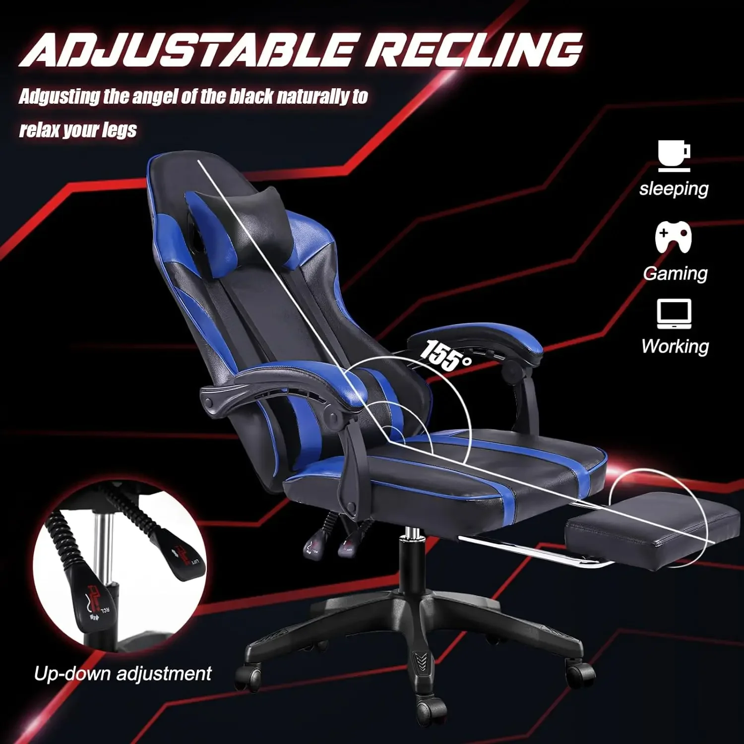 

Comfortable Computer Chair for Heavy People, PU Leather Video Game Chairs,Reclining Gamer Chair Office Chair with Lumbar Support