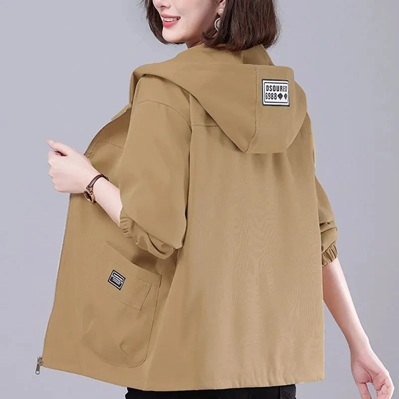 

Mother'S Coat 2023 New Hooded Large Size Loose Windbreaker Coat Women Casual All-Match Jacket Top Fashion Female Windbreaker