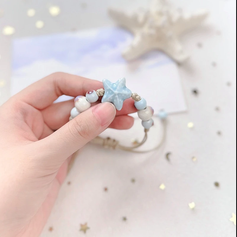 اليدوية قابل للتعديل مطرز أساور للنساء بوهو الملونة الصقيل نجم البحر قذيفة السيراميك الخرز سوار فتاة حزب مجوهرات هدية