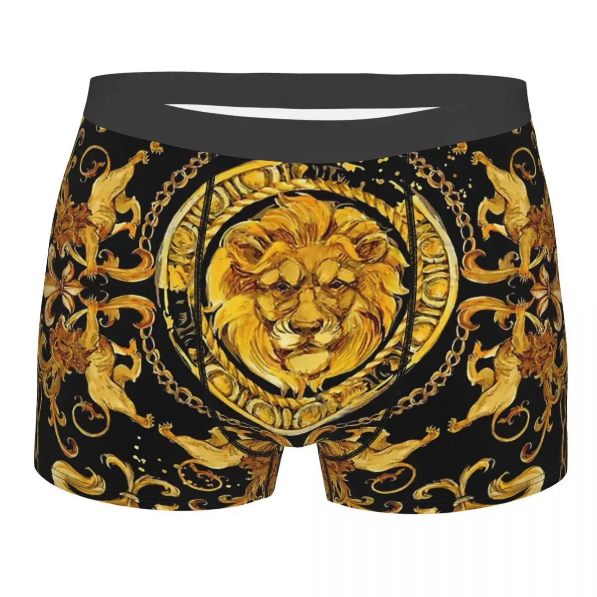 Golden Lion And Damask Ornament (2) Underpants Cotton Panties Male Underwear Sexy Shorts Boxer Briefs