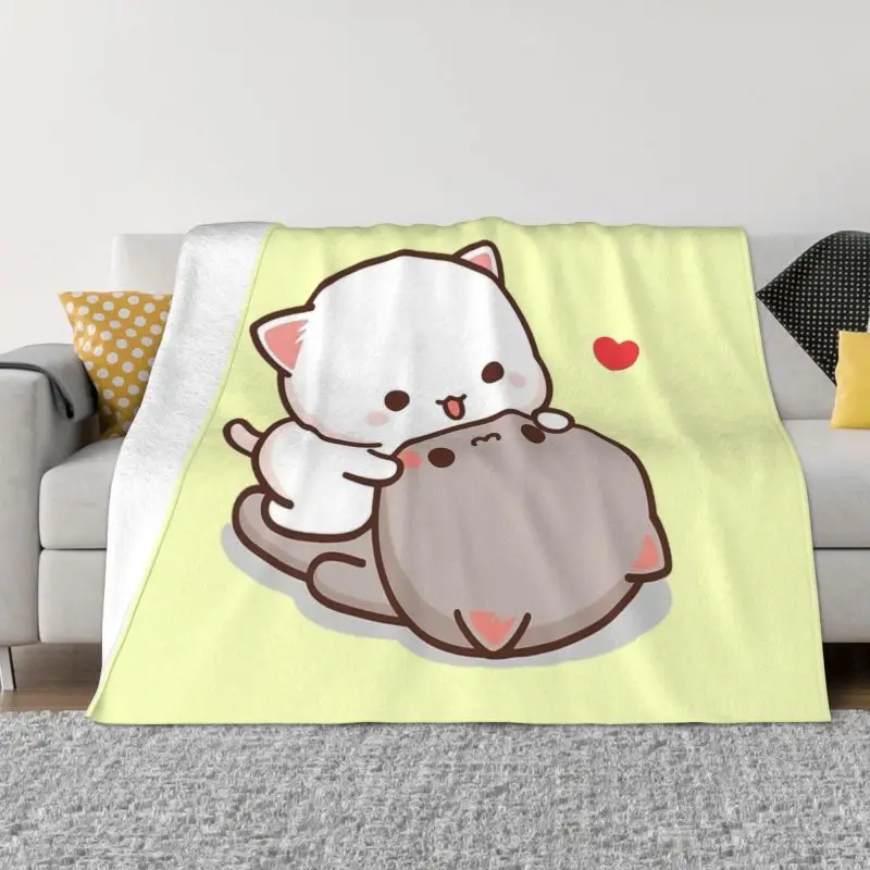 

Peach And Goma Mochi Cat Cuddling Sofa Fleece Throw Blanket Warm Flannel Blankets for Bedroom Home Couch Bedspreads