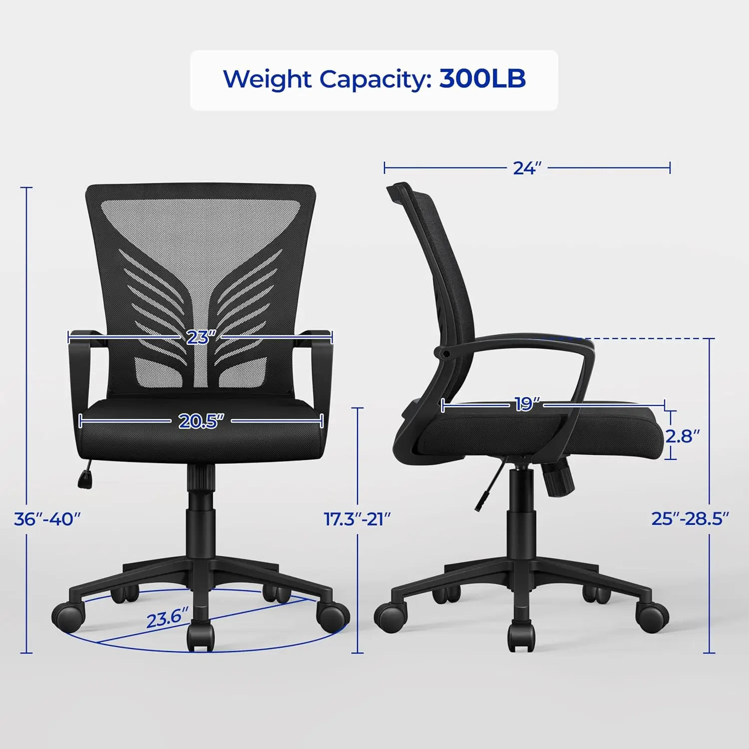 

Mesh Office Chair Swivel Rolling.Adjustable Computer Desk Chairs Ergonomicgaming Chair For Home Office/Work/Study, Black