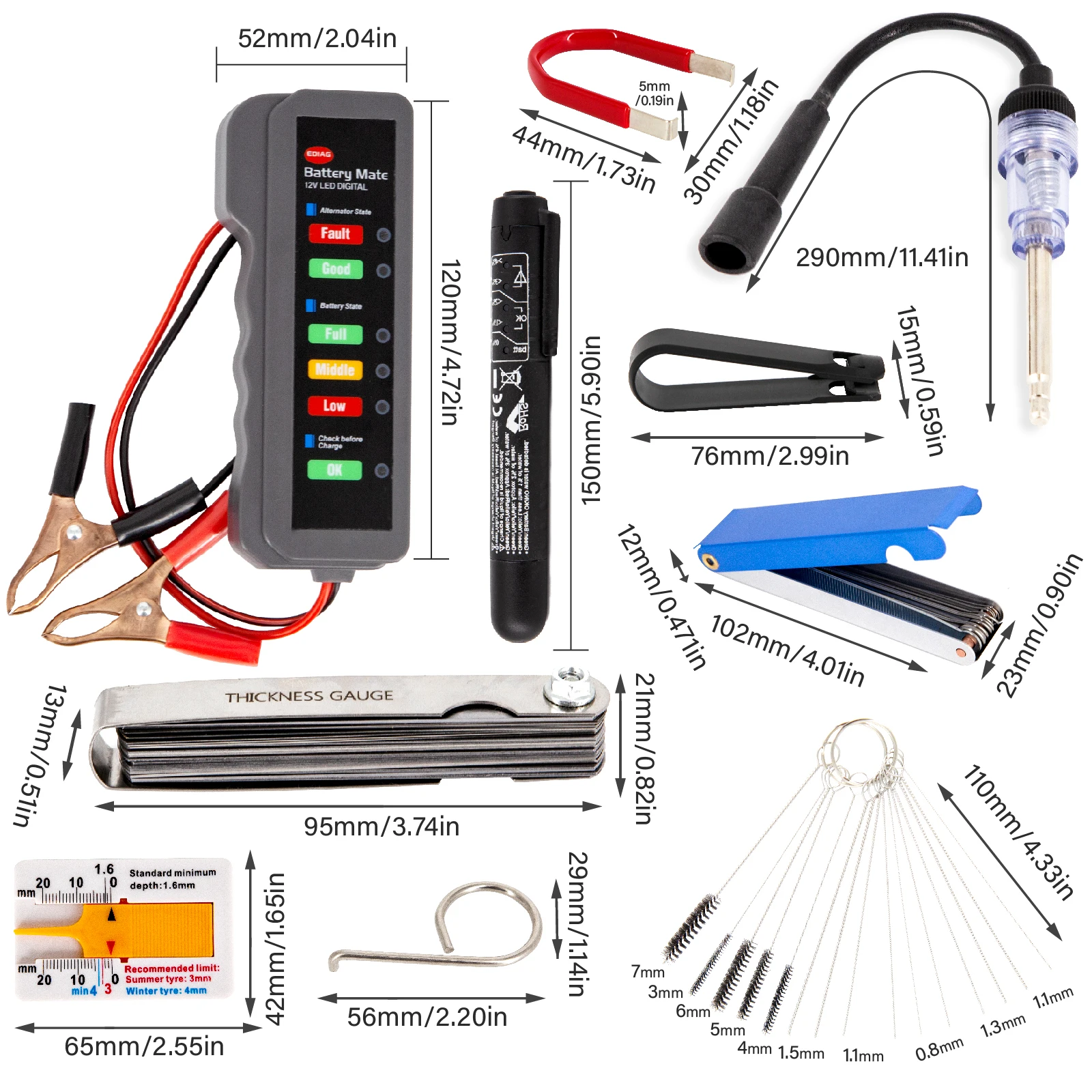 Car Ignition System Spark Plug Coil Tester Engine In Line Pen Detector Battery Brake Fluid Liquid Tester Thickness Feeler Gauge