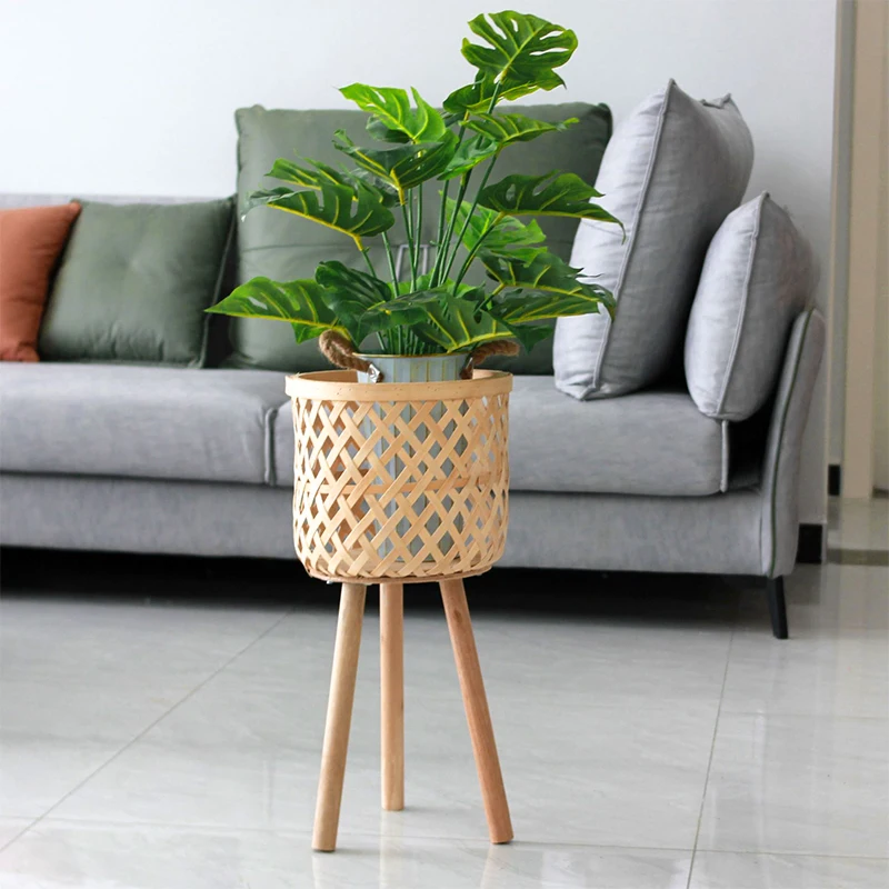 

Hand Woven Flower Pot Storage Basket Bamboo Weaving Floor Stand Flower Pot Handmade Flower Pot Holder For Potted