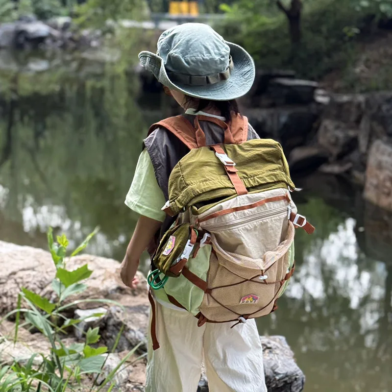Waterproof Oxford splicing contrast color backpack light large capacity children outdoor travel hiking backpack