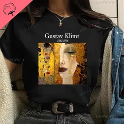 Gustav Klimt letterprint Chic Harajuku pattern Art oil painting Fashion trend Casual short sleeved summer feminine male T-shirt