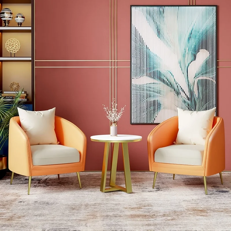 Custom.Negotiation Tea Table and Chair Set Office Sofa Houndstooth Single Chair Beauty Salon Balcony Rest Area One Table Two