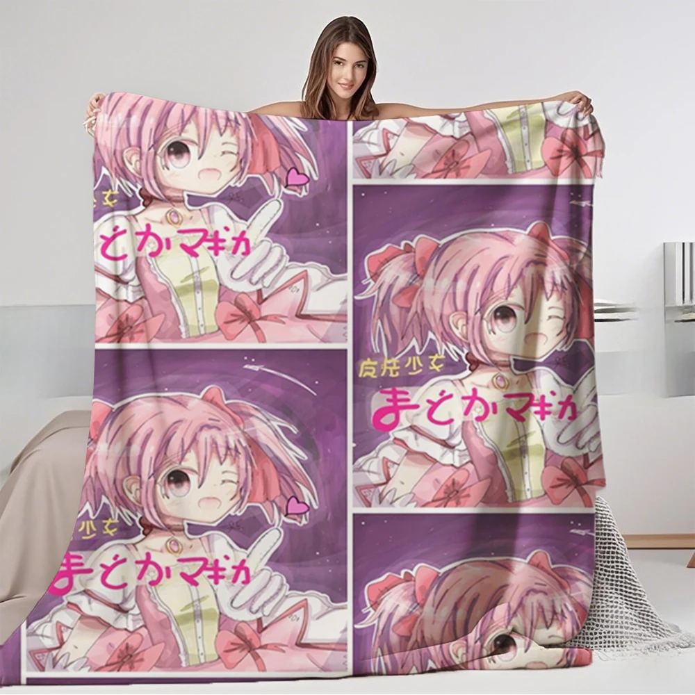 

Flannel Bed Blanket Madoka Magica Madoka Kaname With Skin-friendly Fade-resistant Vintage Pattern Premium Bedding Hospitality