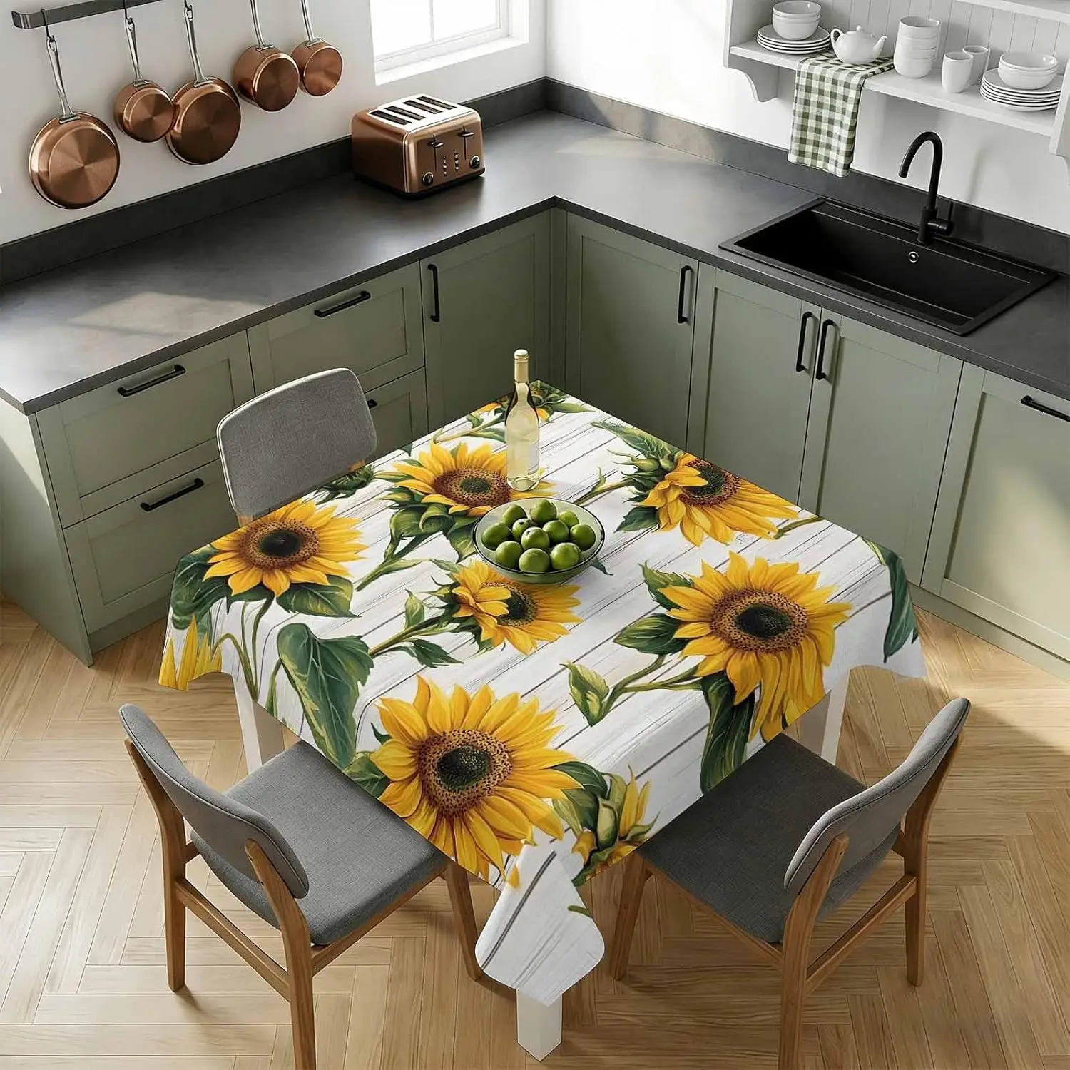 Summer Sunflower Wood Grain Tablecloth for Table Decor Washable Farmhouse Floral Wooden Kitchen Dining Table Cloth Party Decor