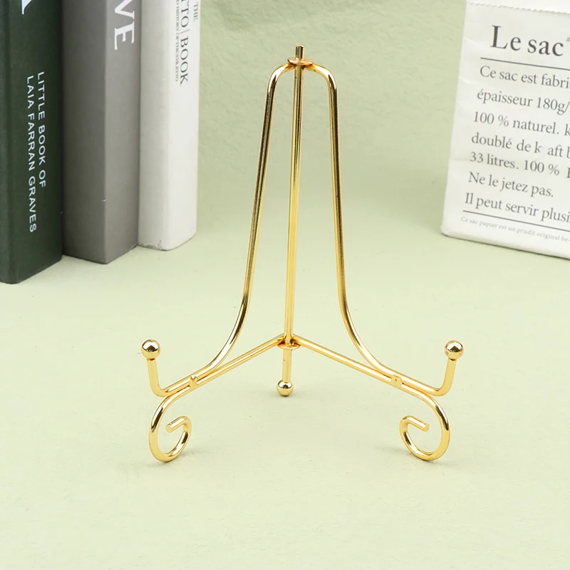 Support de présentation en fer doré, support artisanal, porte-livres, socle photo, cadre pour bol et assiette, chevalet, rangement et décoration