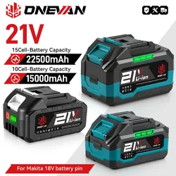 ONEVAN 15000mAh 22500mAh Rechargeable Lithium Ion Battery With Battery Indicator Wrench Power Tool For Makita 18V Battery Pin