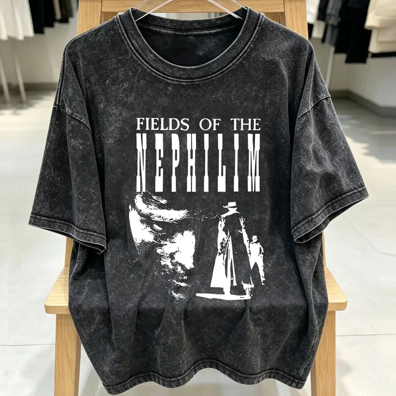 washed T Shirt Fields of the Nephilim black cotton up to 5XL 5 styles long or short sleeves vintage Washed Slightly Versatile