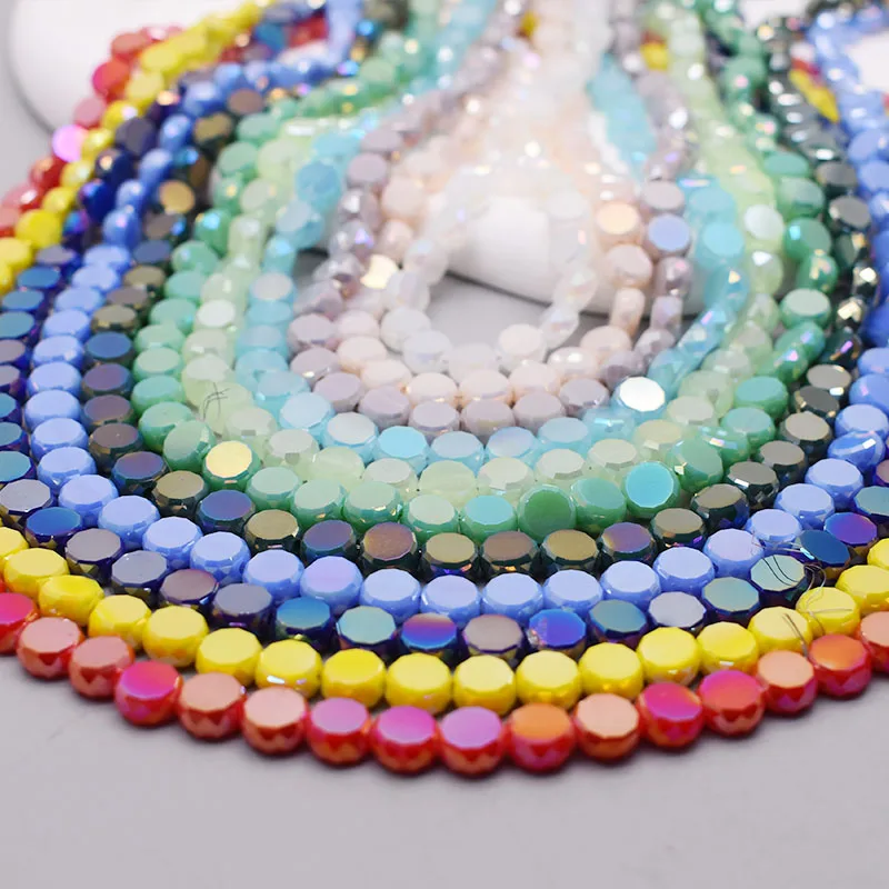 30pcs 8mm/bag Flat Round Faceted Crystal Glass Beads AB Color Disc-Shaped Loose Beads For Jewelry Making DIY Bracelet Earring