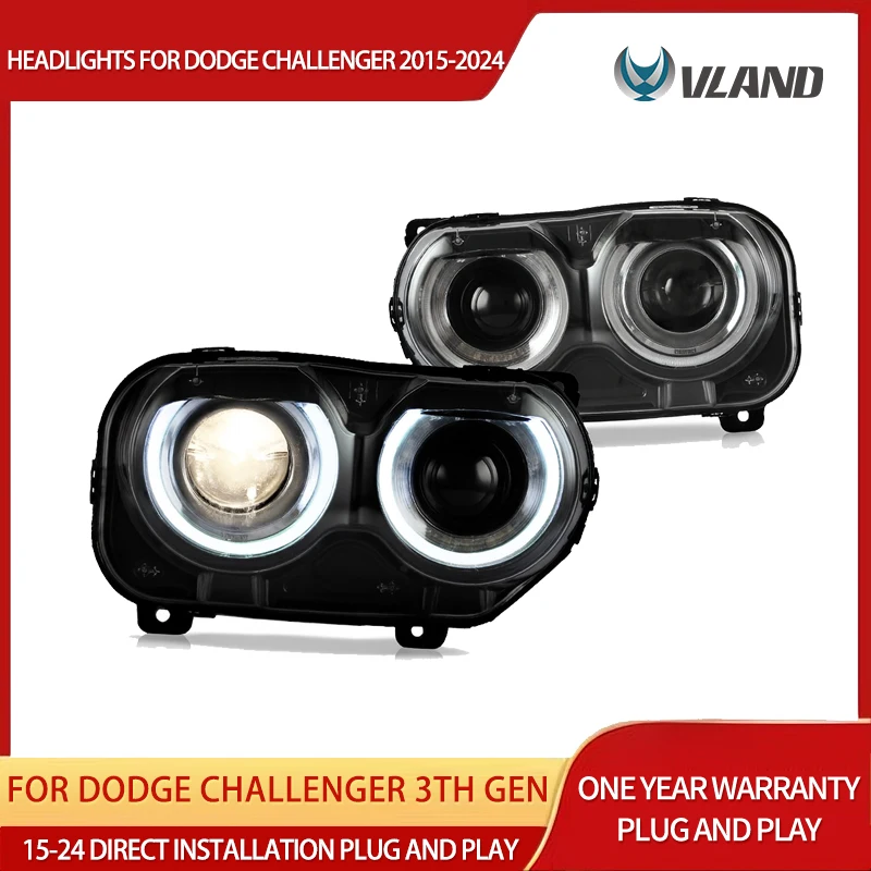 2015-2024 Challenger VLAND 3. Generation Facelift LED Dual-Beam Projektor-Scheinwerfer Schwarzes Gehäuse Frontleuchten-Set 2 Stück