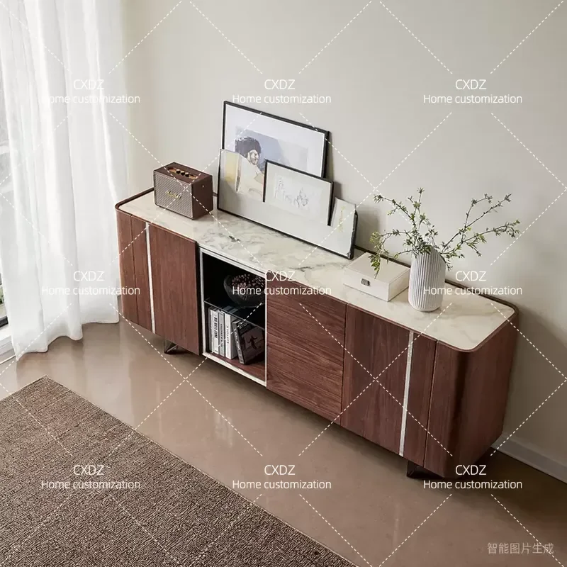 Minimalist Marble Side Cabinet Large Floor Standing Storage Locker Light Luxury Solid Wood Porch Partition Cabinet for