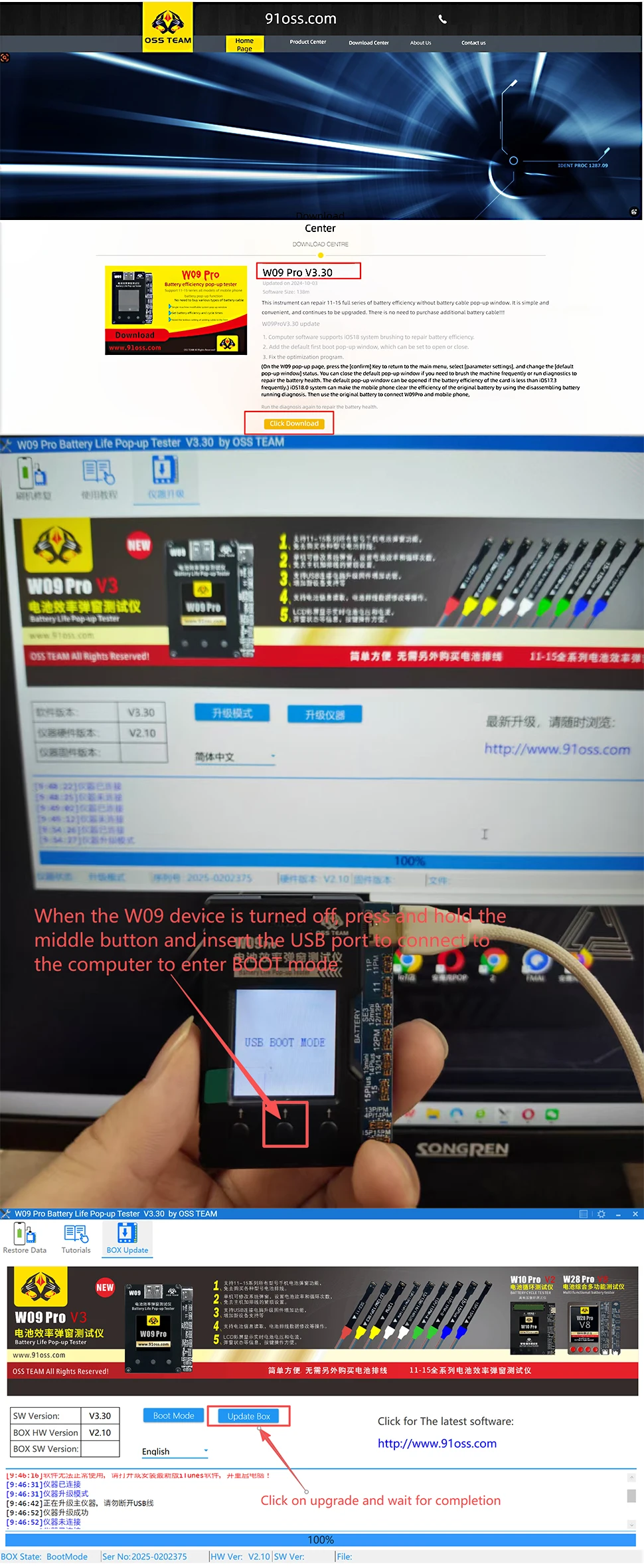 OSS W09 Pro V3 Battery Life Pop-up Tester for IPhone11-15PM Detection Modify Battery Efficiency 100% Cycle Health Data Tool