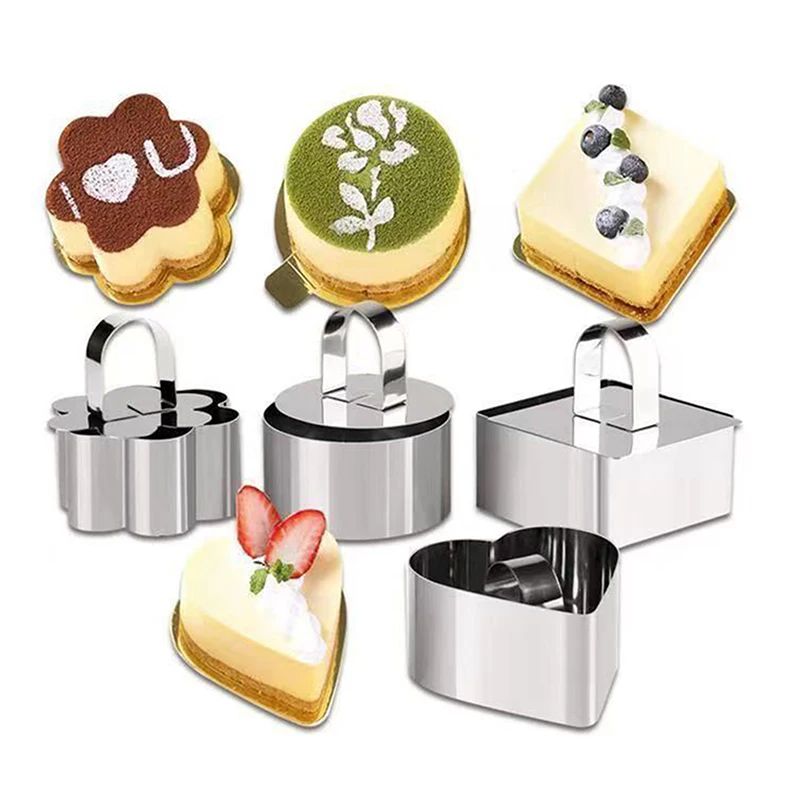 

1Pcs Stainless Steel Cake Mold Round Silver Ring Slicer Cutter Hand Push Baking Cake DIY Decorating Tool Accessories