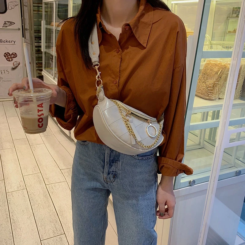 New Chain Leather Crossbody Bags Women Small Quality Shoulder Messenger Waist Bag Lady Casual Ring Zipper Handbags and Purses