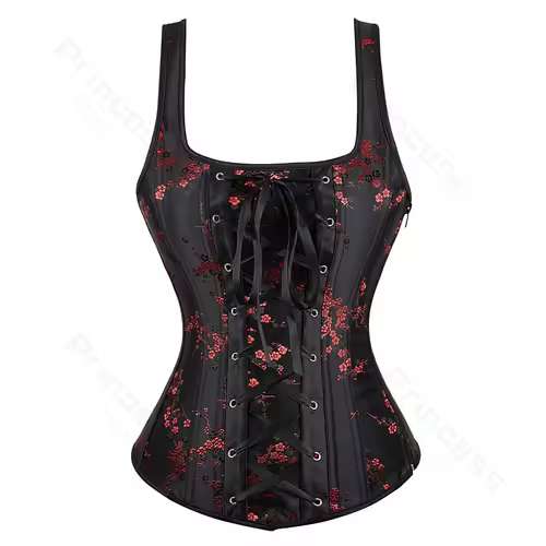 Women Corset with Straps Black Overbust Corset Plus Size Floral Jacquard Corset Zipper Top Gothic Steampunk Corset Bustier - Image 28