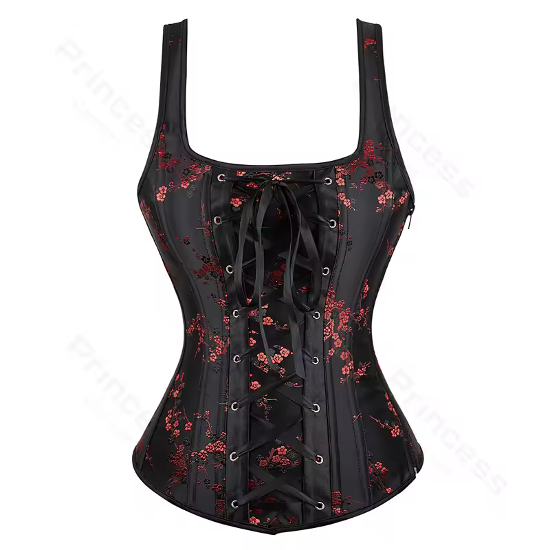 Women Corset with Straps Black Overbust Corset Plus Size Floral Jacquard Corset Zipper Top Gothic Steampunk Corset Bustier - Image 28