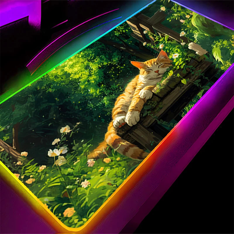 RGB LED Mouse Pad Japan Anime Scenery HD Laptop Keyboard Pad Non-Slip Anime Gaming Mat PC Accessories Mousepad Rubber Desk Mat
