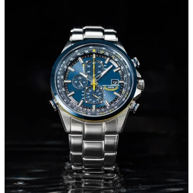 Herren Edelstahl Chronograph Uhr, Blaues Zifferblatt Sportliche Luxus-Armbanduhr, Ideale Weihnachts- und Feiertagsgeschenke – Detail 3
